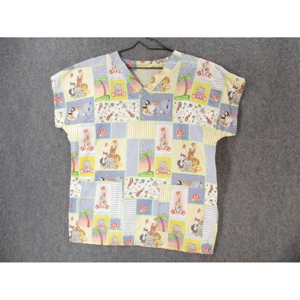 Animal Scrubs Top Womens 2XL Yellow Pocket V Neck Short Sleeve Uniform Work